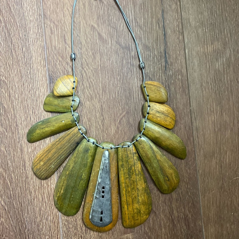 Artisan Wooden Necklace with Silver Detail